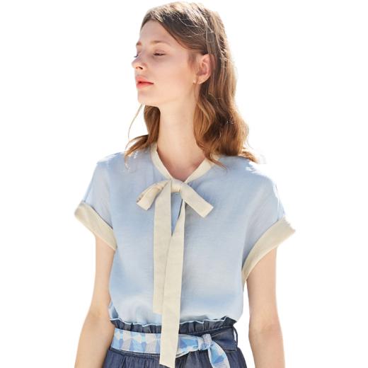 欧芮儿2019新款女装夏装系带蝴蝶结衬衫女宽松上衣女很仙的衬衣 商品图3