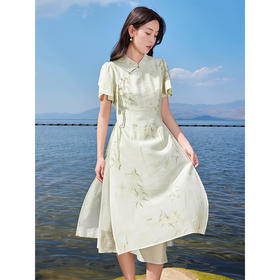 【专属特价】熙世界新中式禅意改良旗袍裙子夏女装国风印花天丝连衣裙高级感