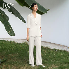 IWY/米白色西装套装宽松休闲七分袖高级慵懒款通勤商务显瘦职业装C13511+P33511白色