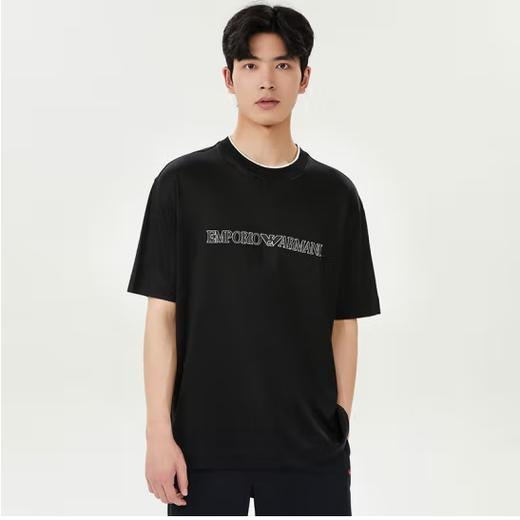 ARMANI阿玛尼 春夏新品 男士经典鹰标字母印花短袖T恤 520礼物 黑色 3D1TD4 1JUVZ 0054 XL 商品图8