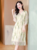 ASE2024夏季V领五分袖气质优雅真丝连衣裙 商品缩略图0