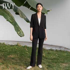 IWY/宽松休闲黑色色西装套装七分袖宽松通勤商务高级职场西服外套C13510+P33510黑色
