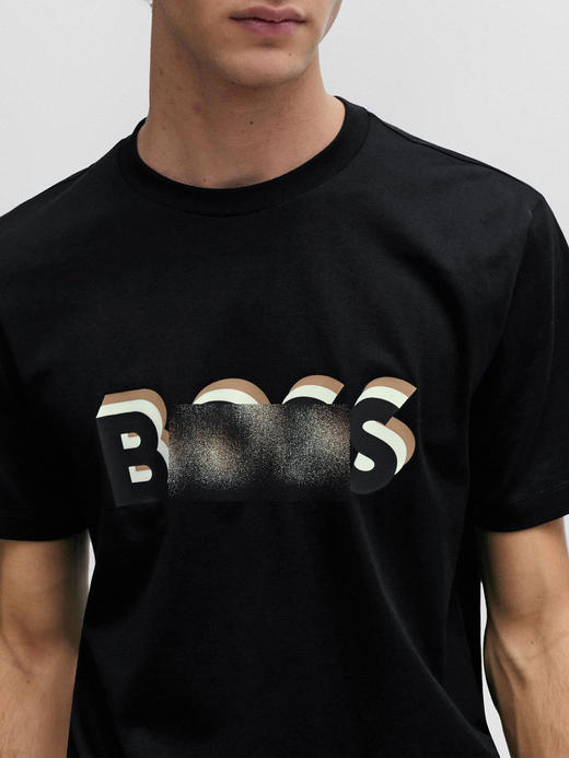 老板 男士2024夏季新款 三色叠影LOGO印花 丝光棉圆领短袖T恤 Z-11685 商品图1