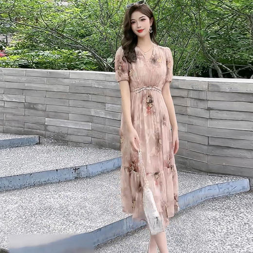 印花高腰气质，优雅中长款A字裙QYM-LRX-QP2443-1-Y 商品图1