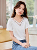 【专属特价】熙世界正肩t恤短袖2025夏季新款宽松显瘦刺绣V领百搭甜美上衣 商品缩略图2