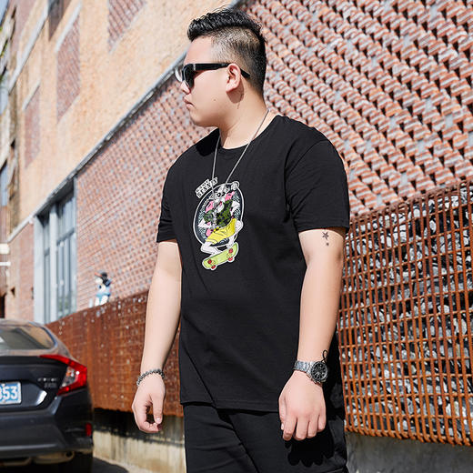 【纯棉】【新款DDJ】大码夏季短袖T恤潮款圆领印花多色加肥加大男士打底上衣半袖 商品图4