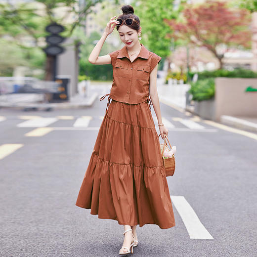 今年流行工装连衣裙两件套，时尚显瘦高腰半身裙休闲套装HR-ZYQ88068 商品图3