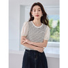 【专属特价】熙世界法式复古条纹针织T恤短袖夏新款宽松显瘦泡泡袖圆领上衣 商品缩略图2