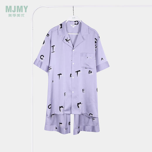 美季美优男士丝质简约印花短袖套装J426401 商品图1