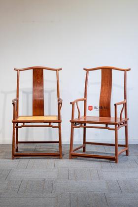 红桥红  家具严选  缅甸花梨（大果紫檀）【经典 四出头八角 官帽椅 板面/藤面】