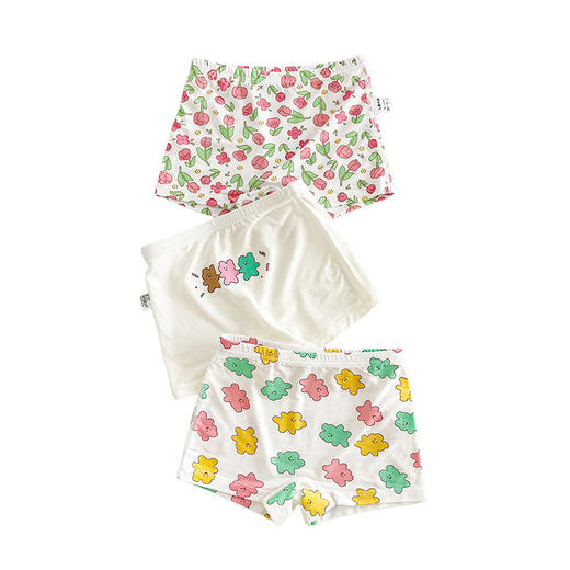 【39/组】面包兔 A类3条盒装莫代尔儿童内裤 新款卡通小花女童平角四角短裤聚 商品图4