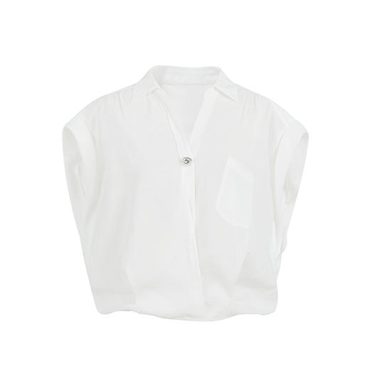 HeyDress一粒扣衬衫女夏季法式复古翻领落肩短袖衬衣通勤短款上衣 商品图4