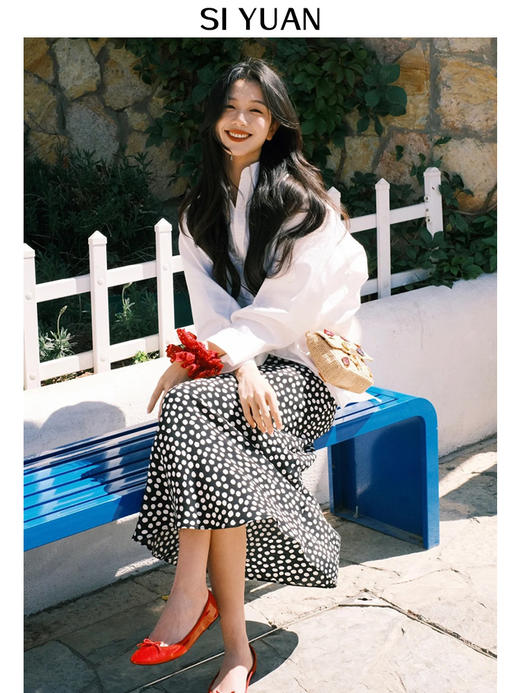 【波点长款鱼尾人丝半裙】25早秋人丝混棉度假休闲风半身裙女7509（货号：24sy7509bq） 商品图0