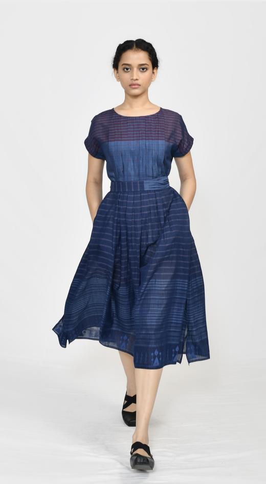 MAKU textiles｜丝棉箱褶条纹连衣裙(配腰带) 商品图4