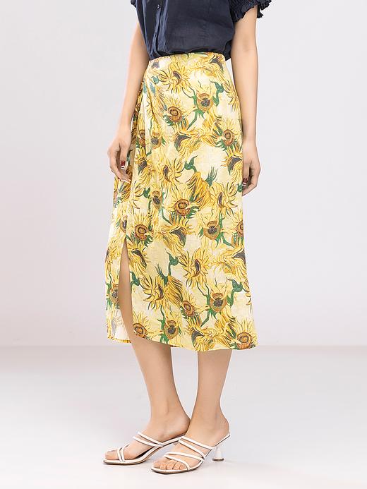 XIAOYU|亚麻花色叠褶半裙242QZ057 商品图3