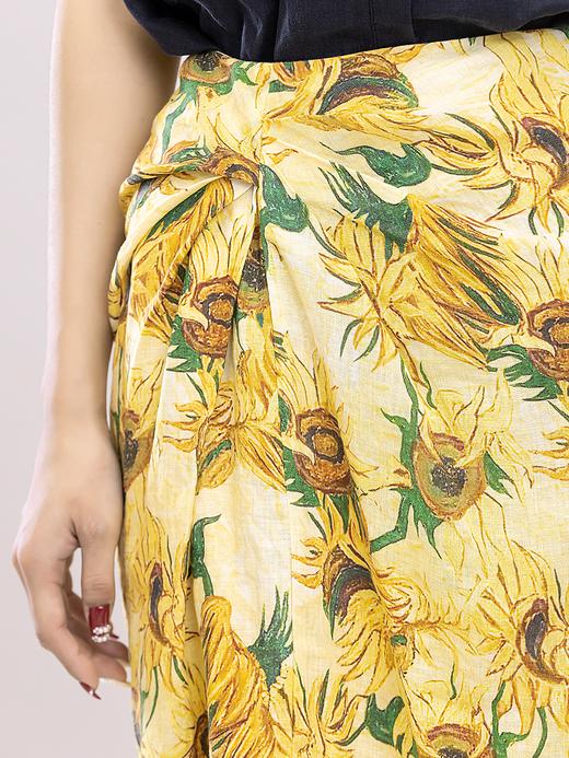 XIAOYU|亚麻花色叠褶半裙242QZ057 商品图4