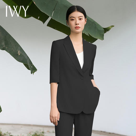 IWY/黑色西装套装宽松版休闲七分袖高级通勤商务慵懒版职业装西服C13512+P33512黑色 商品图4