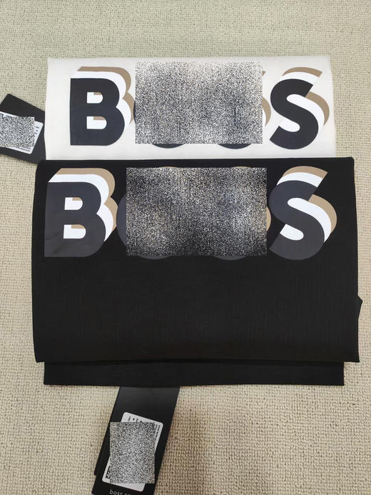 老板 男士2024夏季新款 三色叠影LOGO印花 丝光棉圆领短袖T恤 Z-11685 商品图11