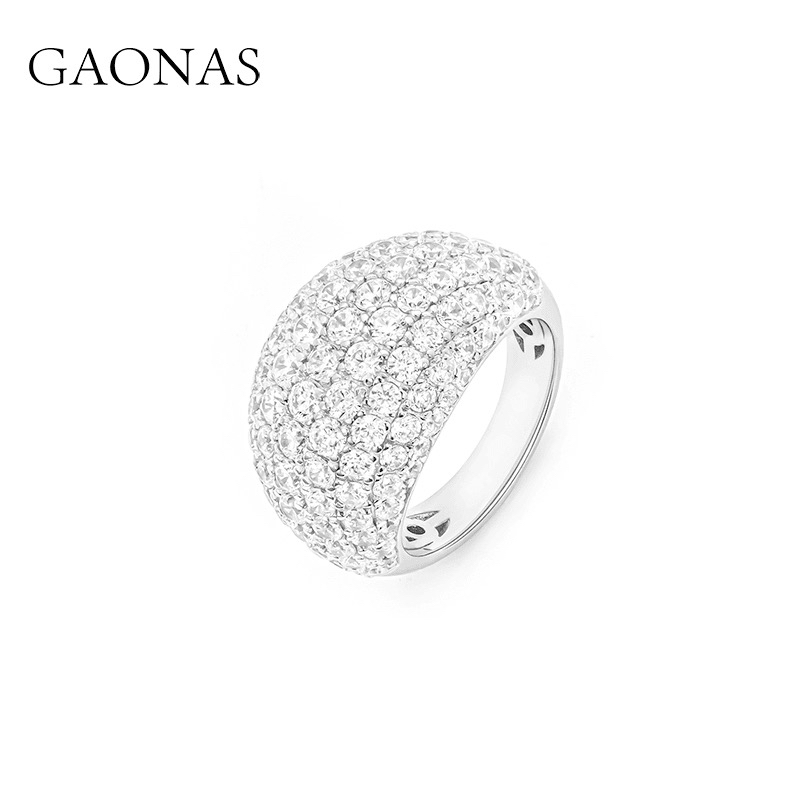 GAONAS 925银合成锆石戒指 摩登时尚欧美时潮白色满钻戒指10493JW