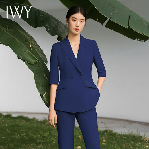 IWY/宽松休闲西装套装藏青色七分袖宽松通勤商务高级职场西服外套C13510+P33510藏青色 商品图1