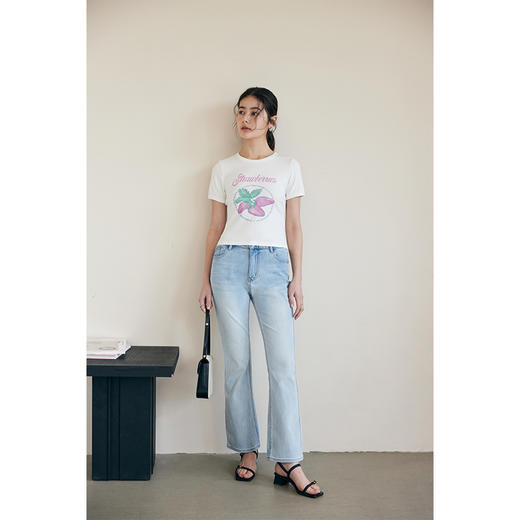 HeyDress草莓印花T恤女夏季圆领修身弹力半袖百搭辣妹短半袖上衣 商品图1