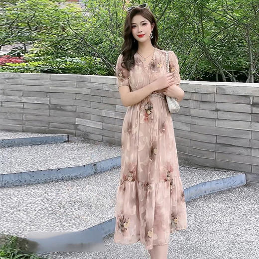 印花高腰气质，优雅中长款A字裙QYM-LRX-QP2443-1-Y 商品图2