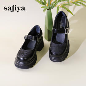 Safiya/索菲娅2024新中式国风厚底粗跟玛丽珍小皮鞋 SF43111406