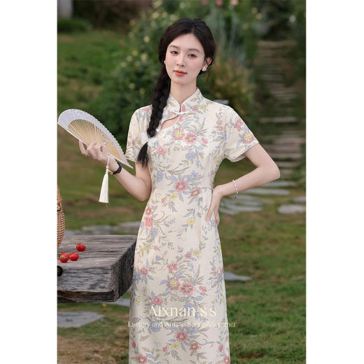 【6折秒杀】鹿向南「秘密花园」新中式气质连衣裙女2024夏季新款收腰显瘦长裙L37011 商品图1