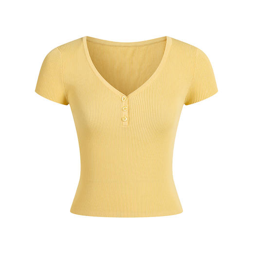 【合作款】HeyDress  三粒扣坑条针织T恤 商品图4