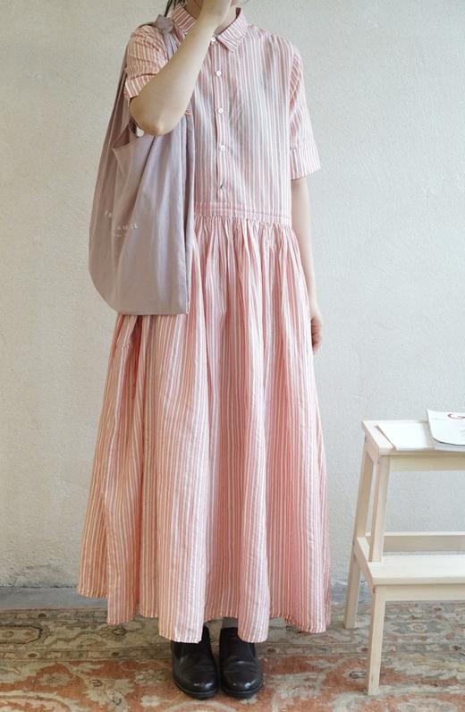 MAKU textiles｜真丝条纹衬衫领连衣裙 商品图0