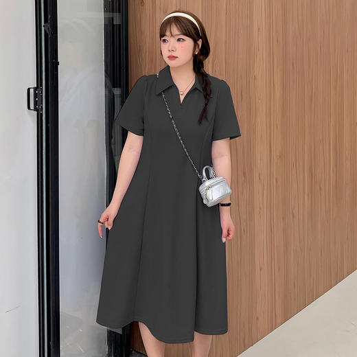 「三色可选！2024夏季新款」大码胖mm减龄Polo领连衣裙 淑女收腰显瘦A字裙子 商品图1