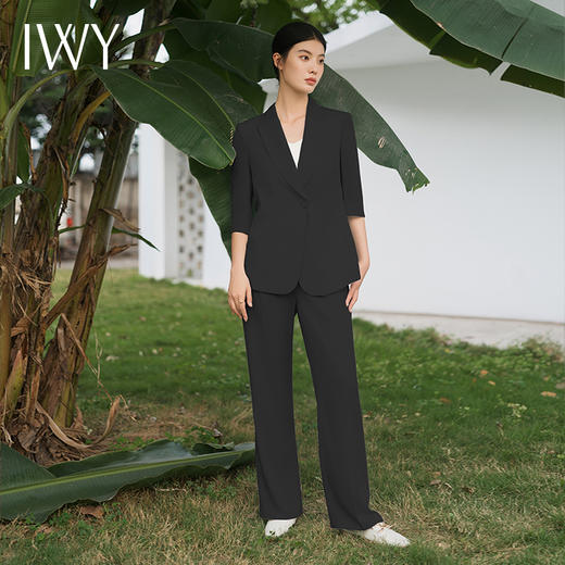 IWY/黑色西装套装宽松版休闲七分袖高级通勤商务慵懒版职业装西服C13512+P33512黑色 商品图1