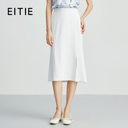 EITIE爱特爱夏季新款优雅通勤女人味鱼尾开叉白色高腰半身裙B2406324 商品图0