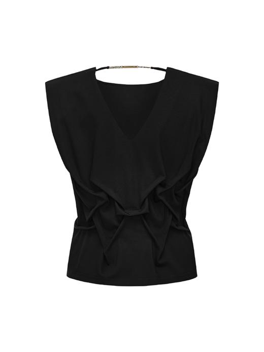 LIYIHAN设计师品牌 2024春夏新款套头宽松百搭褶皱无袖背心上衣 商品图5