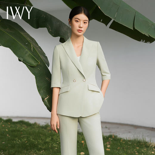 IWY/宽松休闲西装套装绿色2024新款西服七分袖宽松通勤高级女神范C13510+P33510绿色 商品图1