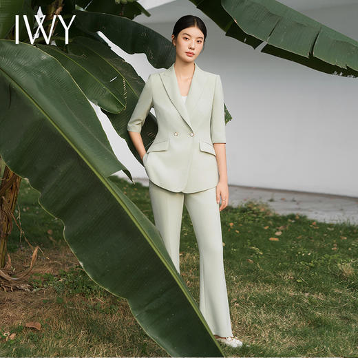 IWY/宽松休闲西装套装绿色2024新款西服七分袖宽松通勤高级女神范C13510+P33510绿色 商品图4