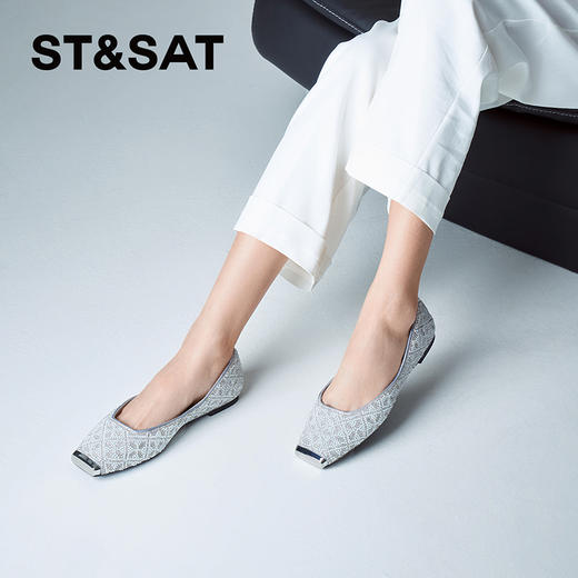 星期六优雅金属方头闪钻平底鞋SSD1111280 商品图9