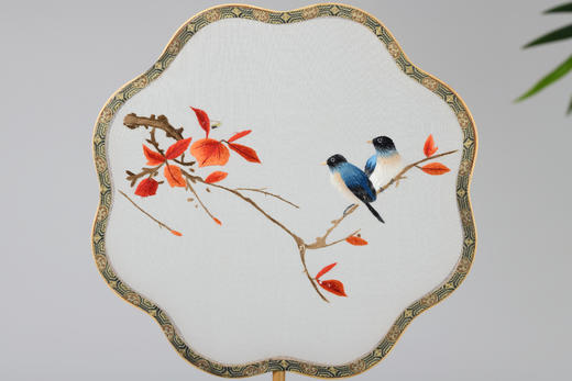蜀绣双面宫扇-红叶双雀 商品图4