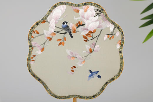 蜀绣双面宫扇-鸟落玉兰图 商品图5