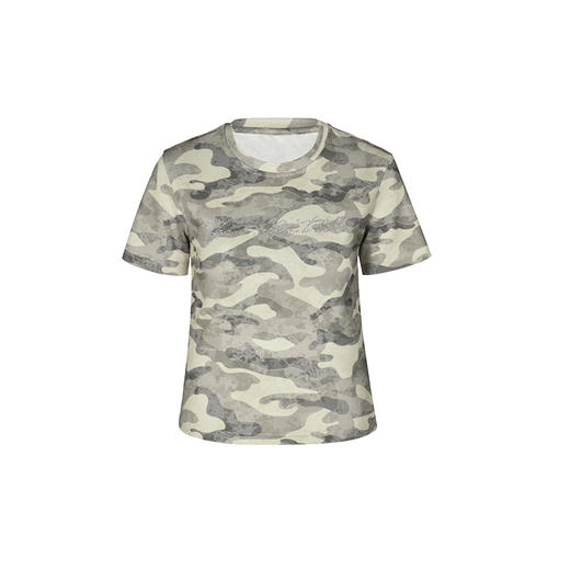 NUTH 复古迷彩印花烫钻修身短袖t恤上衣女 商品图5