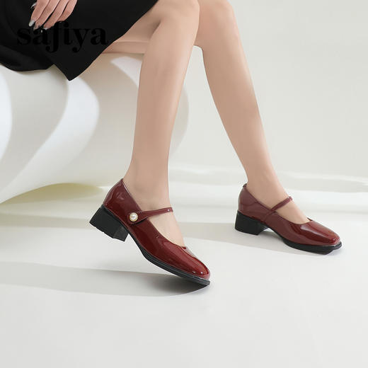 Safiya/索菲娅2024春季新品 复古珍珠一字带方头粗跟玛丽珍浅口单鞋 SF41111138 商品图0