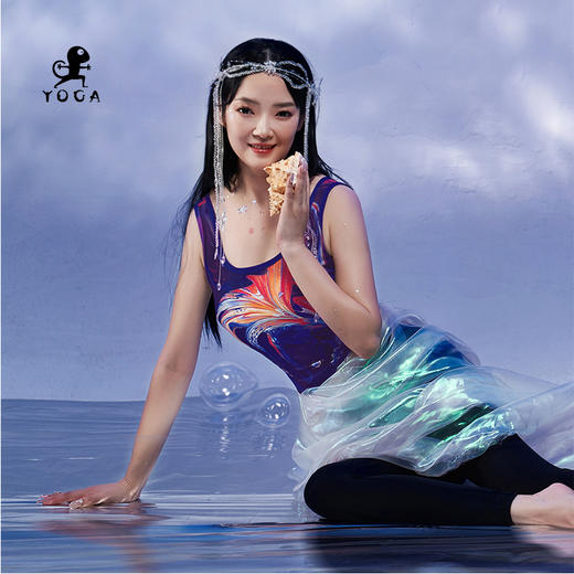 壁虎瑜伽水母纱面料【紫光精灵-上衣】限量款印花瑜伽上衣（可拆卸胸垫）清仓不退不换 商品图2