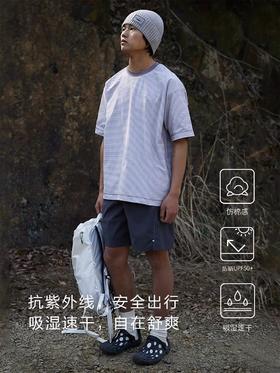 步履不停/4B18087C/蓝咖细条纹防晒短袖T恤