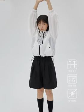 步履不停/4B45035C/休闲运动防蚊速干黑色松紧腰短裤