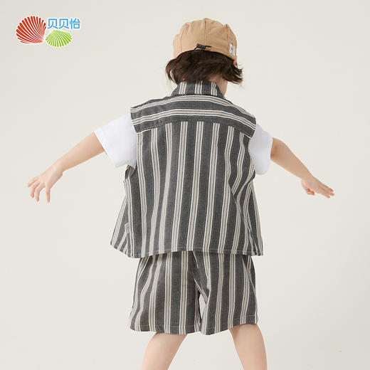 贝贝怡童装儿童短袖短裤套装夏季透气时尚t恤男童纯棉马甲三件套 商品图2