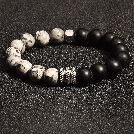 【简约❗️虎眼石手链】欧美不锈钢男士手链  虎眼石+火山石地图石手串 男生学生个性手串 男生学生日礼物Y父亲节礼物手工饰品情人节 商品图3