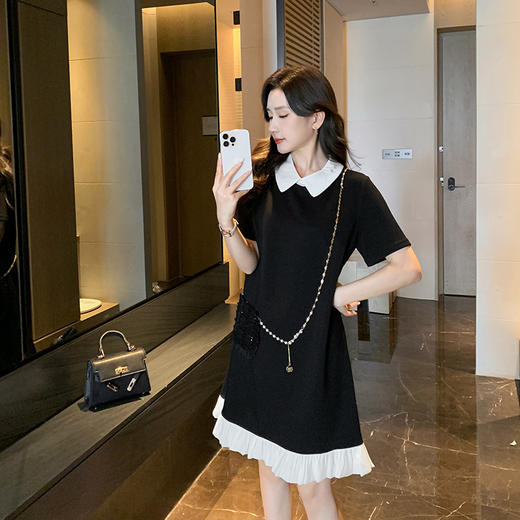 【46号】  奢姿2024夏季新款大码女装减龄荷叶摆裙子胖妹妹设计感撞色连衣裙8942826365//// 商品图3