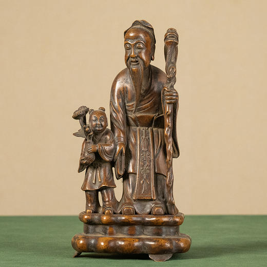 清 黄杨木雕老人童子摆件（黄杨座） 商品图4