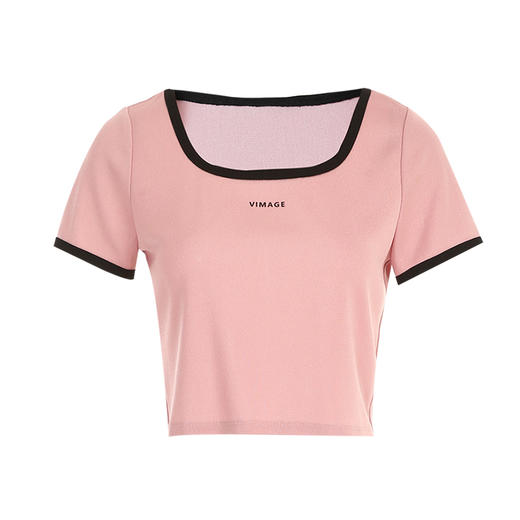 VIMAGE纬漫纪夏季新款百搭通勤方领撞色短款T恤上衣V2102711 商品图6