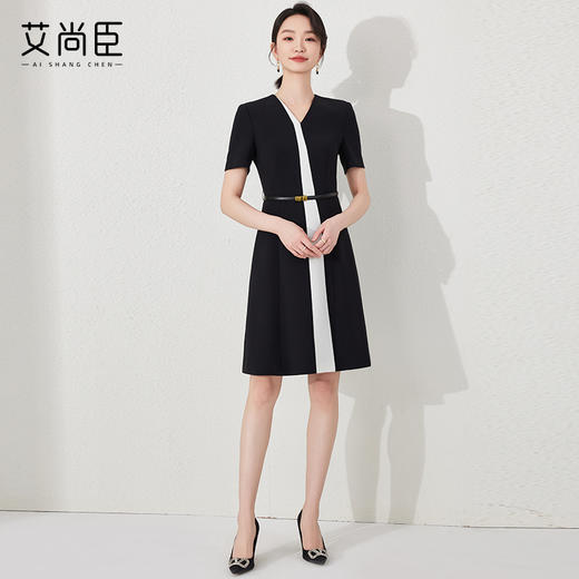艾尚臣短袖连衣裙女2024新款女装气质黑白色裙子时尚修身裙夏休闲 商品图2